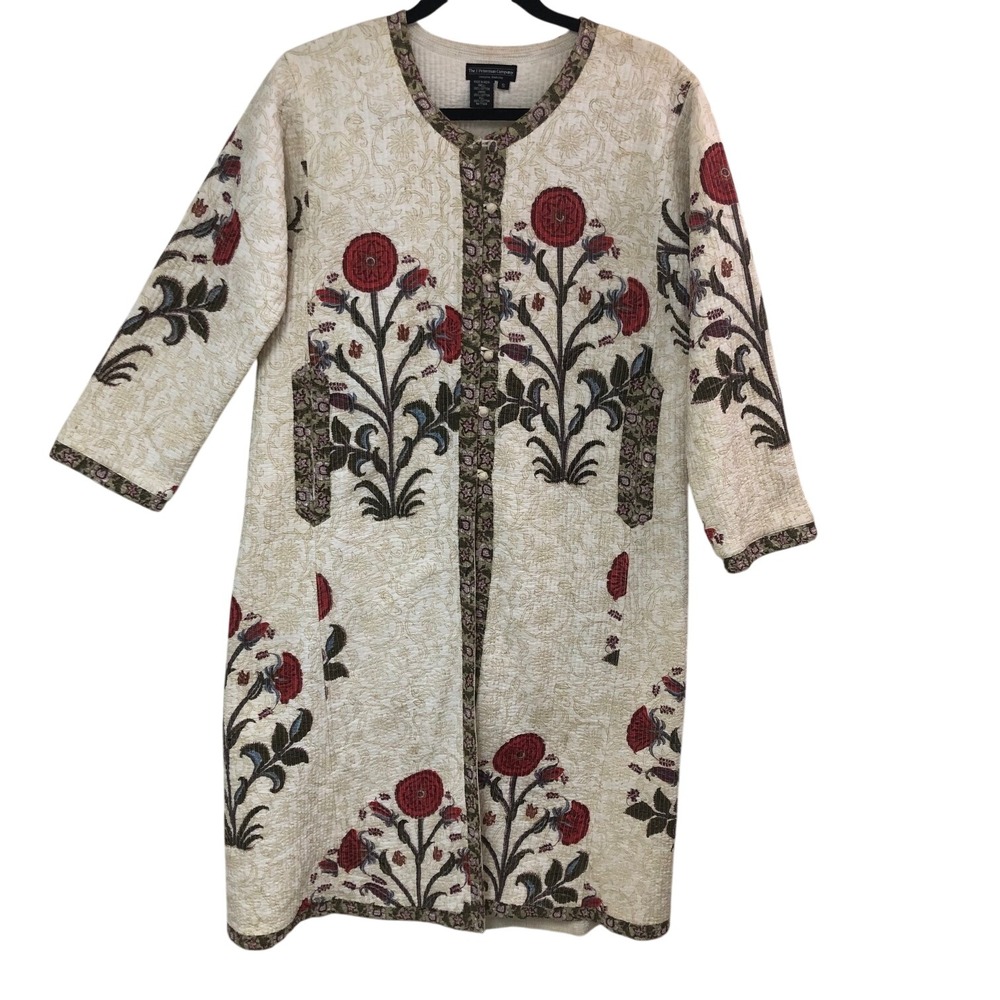 J. Peterman Vintage Quilted Indian‎ Cotton Duster Jacket Coat Floral Poppy Sz S